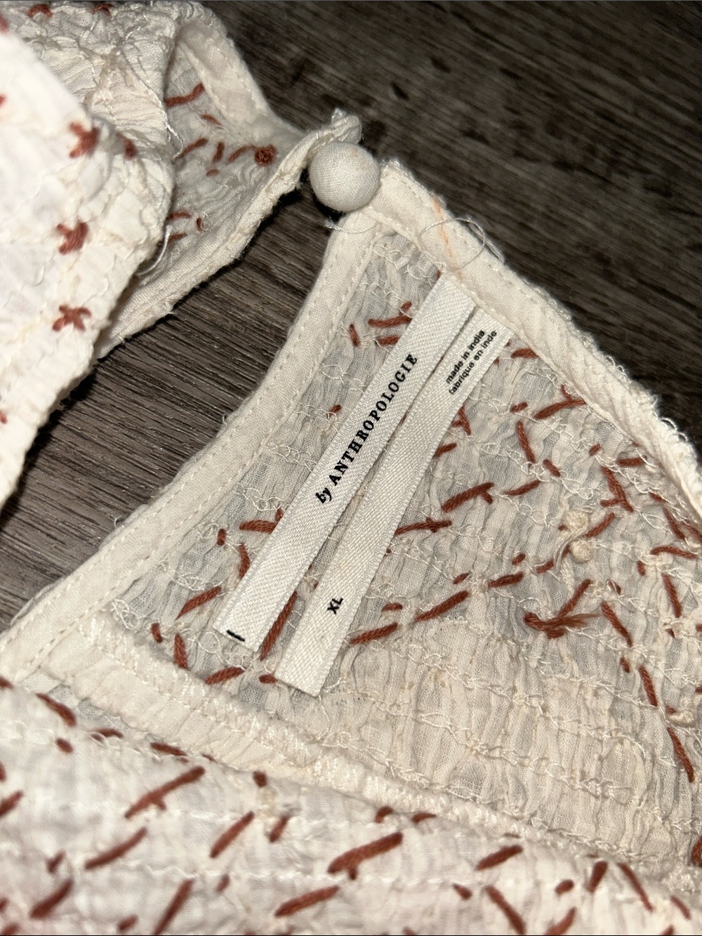 Anthropologie Boho Embroidered Cotton Peasant Blouse Ivory XL - Picture 3 of 9